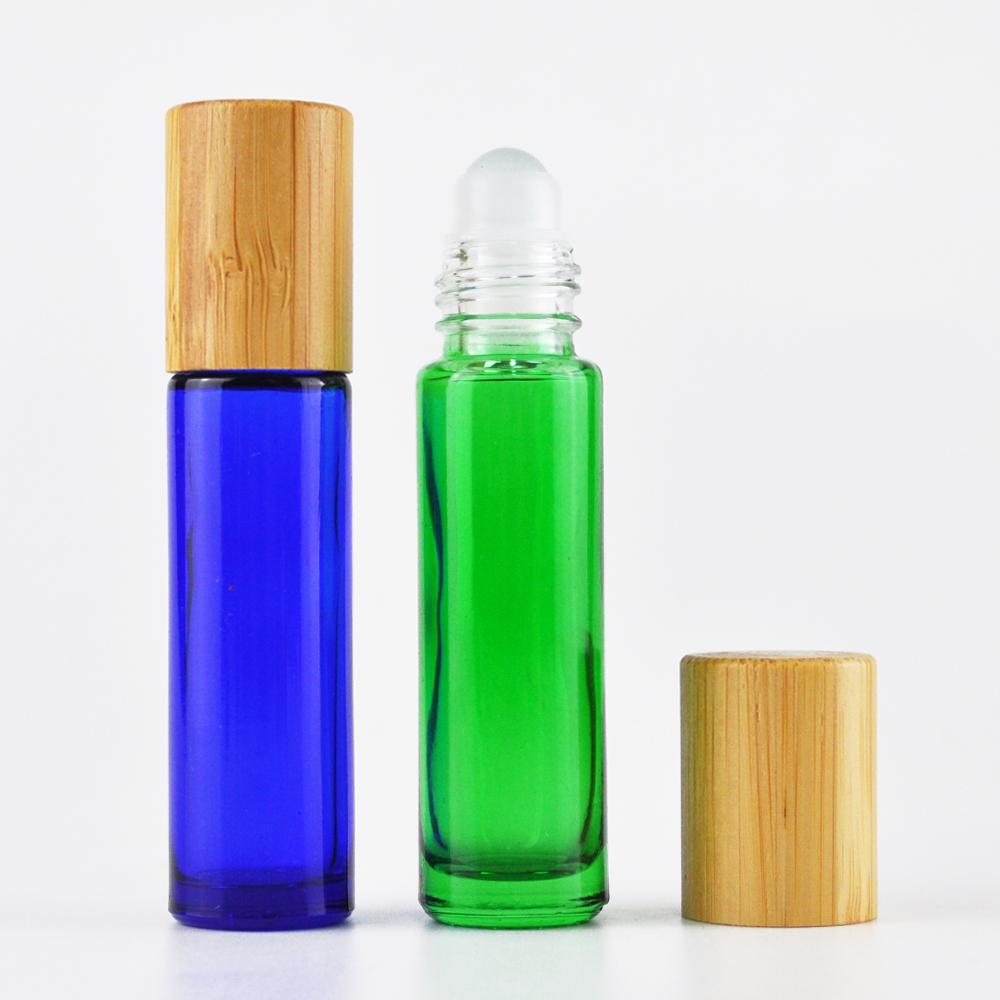 10 ml amber clear roller oil bottles with bamboo lids