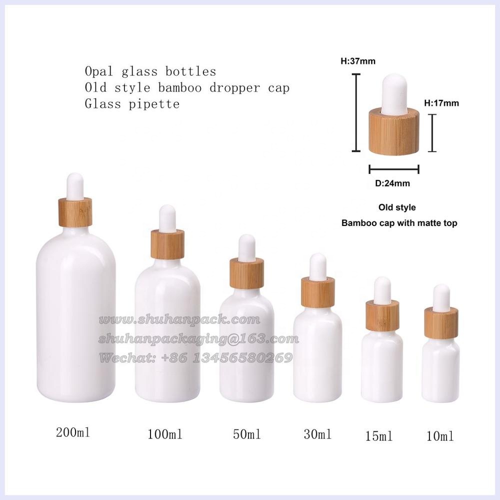 10 ml bamboo dropper bottle 10ml empty opal white glass essential oil bottle with bamboo wood dropper cap for skin oil