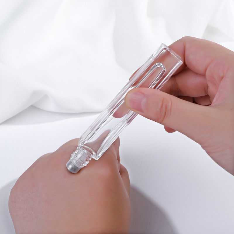 10 ml clear cylinder heavy wall thick bottom perfume glass bottle roller 10ml roll on bottle for essential oil in stock