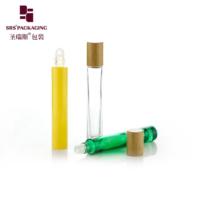 10 ml clear cylinder heavy wall thick bottom perfume glass roll on bottle with bamboo cap for essential oil in stock