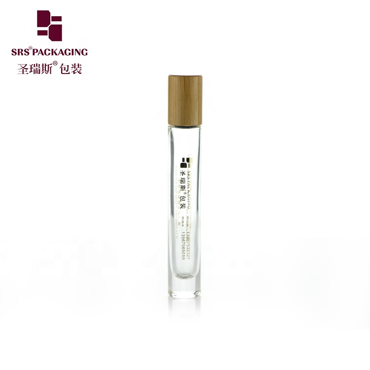 10 ml clear cylinder heavy wall thick bottom perfume glass roll on bottle with bamboo cap for essential oil in stock
