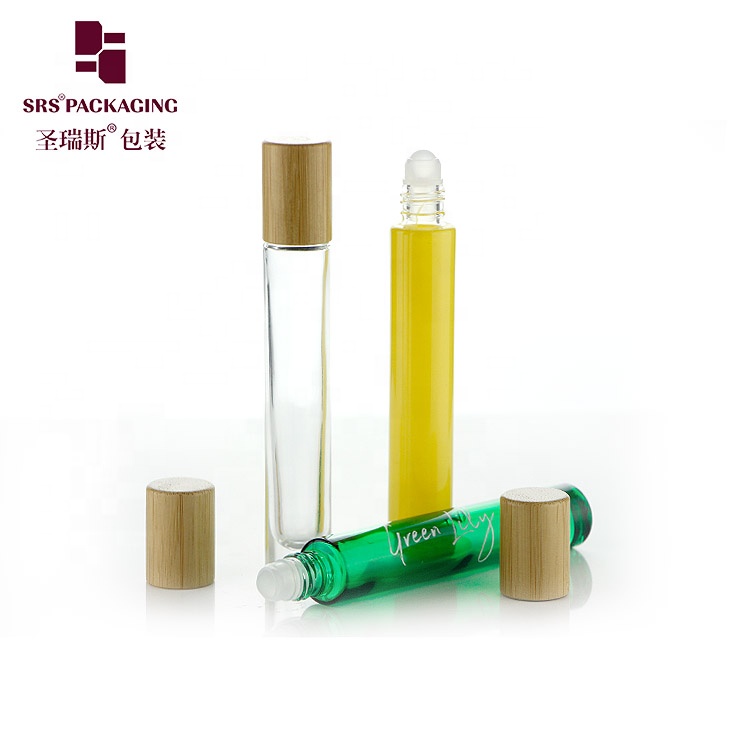 10 ml clear cylinder heavy wall thick bottom perfume glass roll on bottle with bamboo cap for essential oil in stock