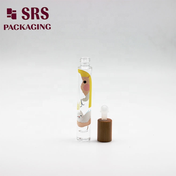 10 ml clear cylinder heavy wall thick bottom perfume glass roll on bottle with bamboo cap for essential oil in stock