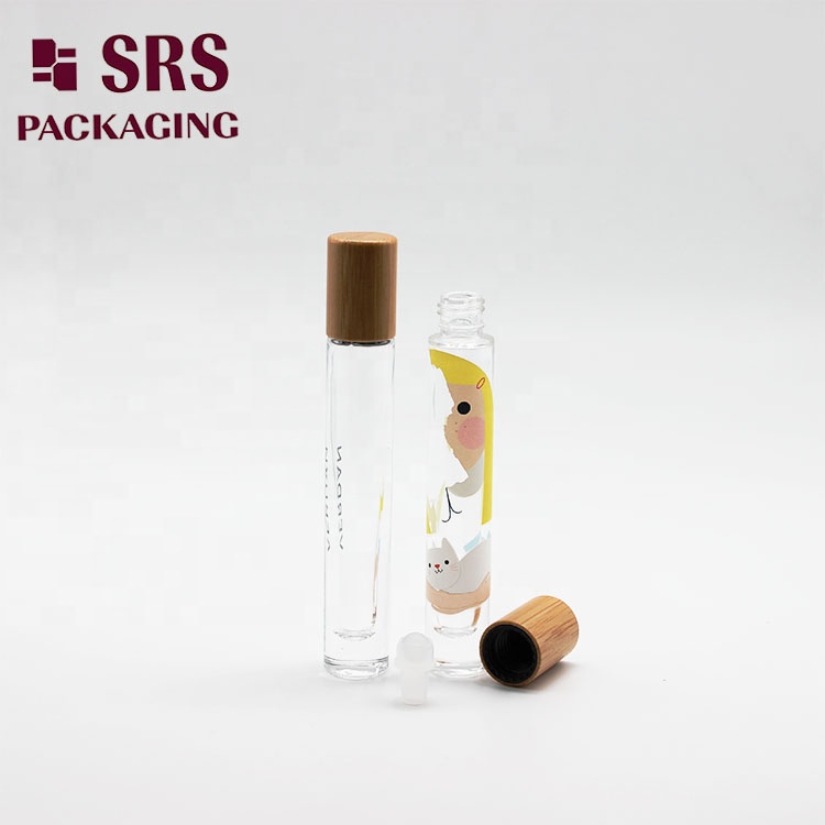 10 ml clear cylinder heavy wall thick bottom perfume glass roll on bottle with bamboo cap for essential oil in stock