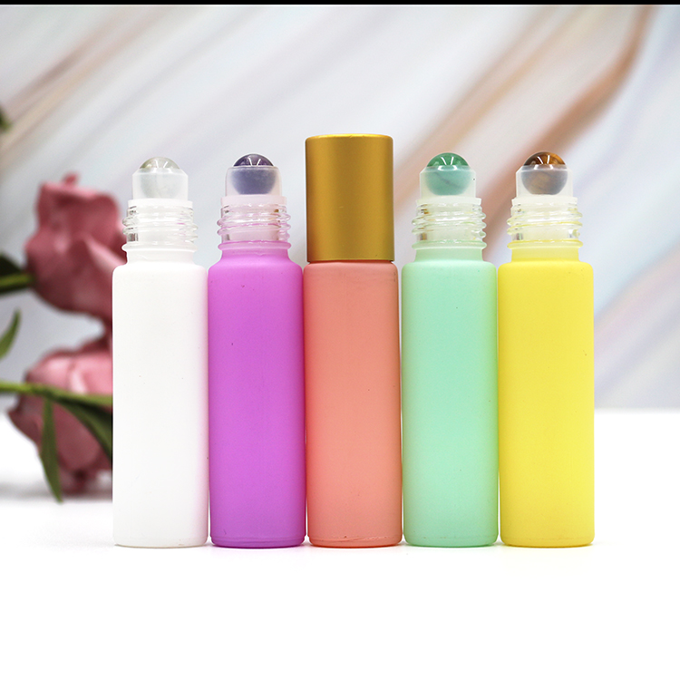 10 ml crystal roller roll on glass bottle macaron collection color with gemstone roller for cuticle oil