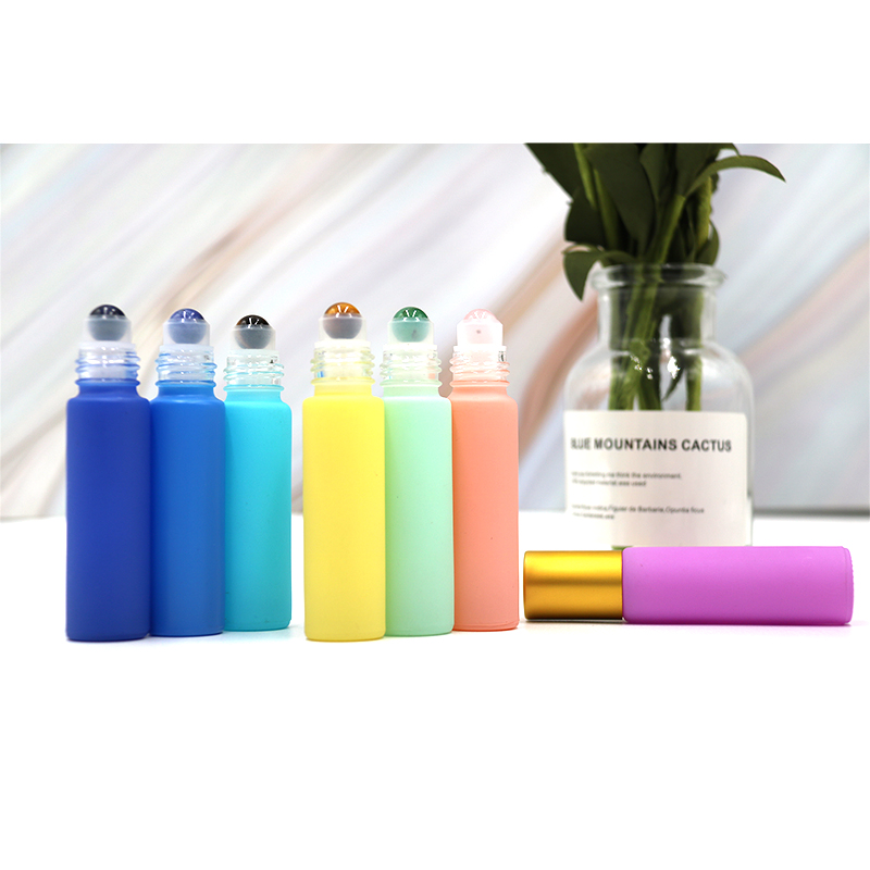 10 ml crystal roller roll on glass bottle macaron collection color with gemstone roller for cuticle oil