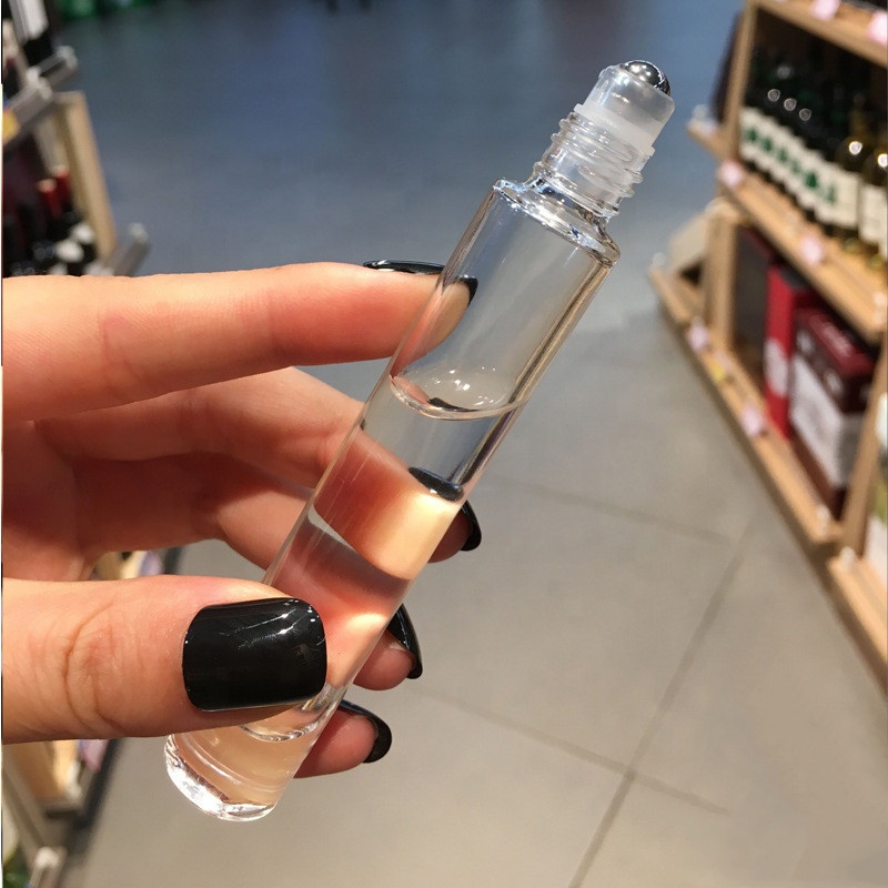 10 ml glass long tube transparent clear color roller bottles essential oil with steel roller ball