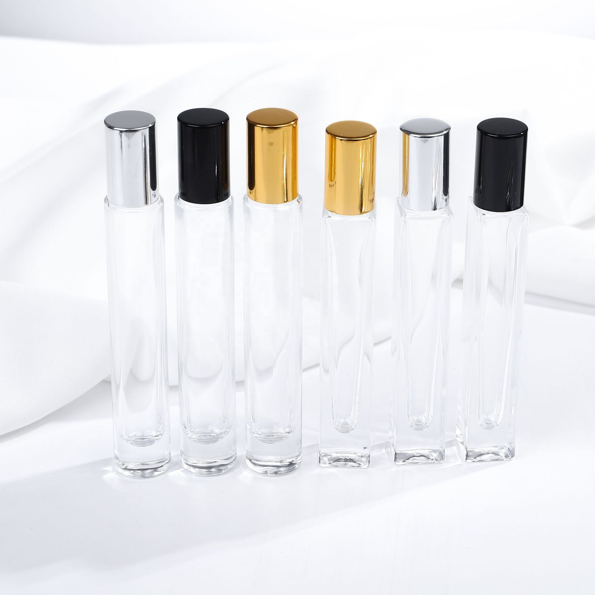 10 ml glass long tube transparent clear color roller bottles essential oil with steel roller ball