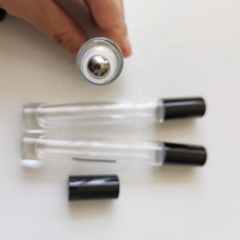 10 ml glass long tube transparent clear color roller bottles essential oil with steel roller ball