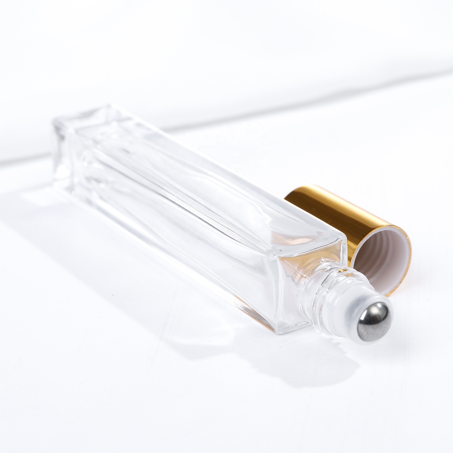 10 ml glass long tube transparent clear color roller bottles essential oil with steel roller ball