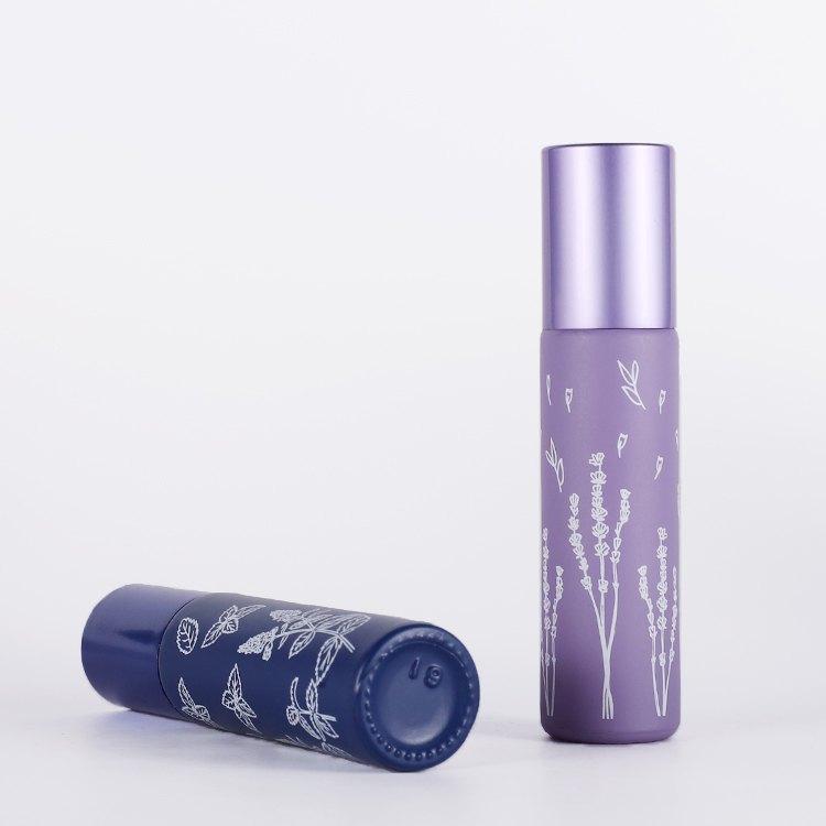 10 ml high end frosted flower printing green orange black lip oil container roll on glass bottle