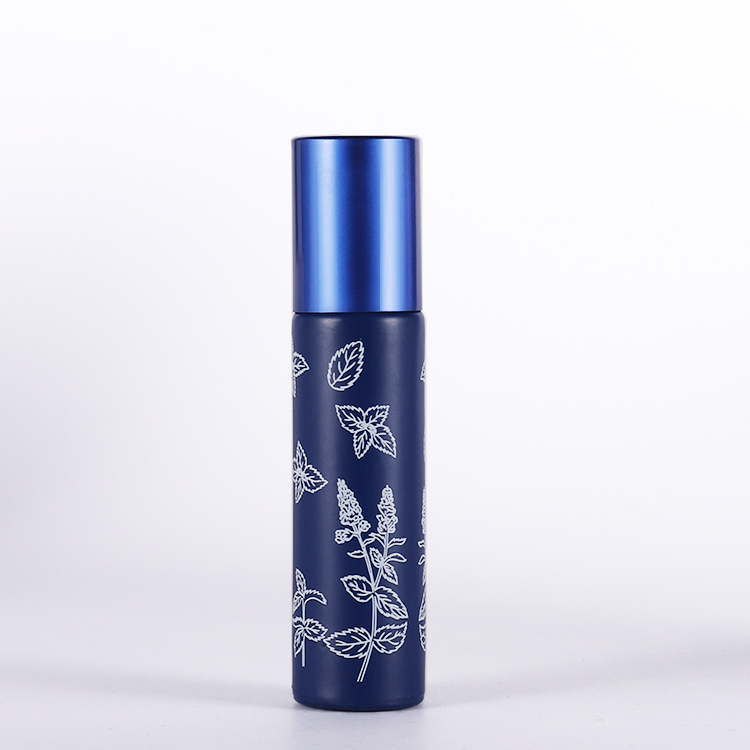 10 ml high end frosted flower printing green orange black lip oil container roll on glass bottle