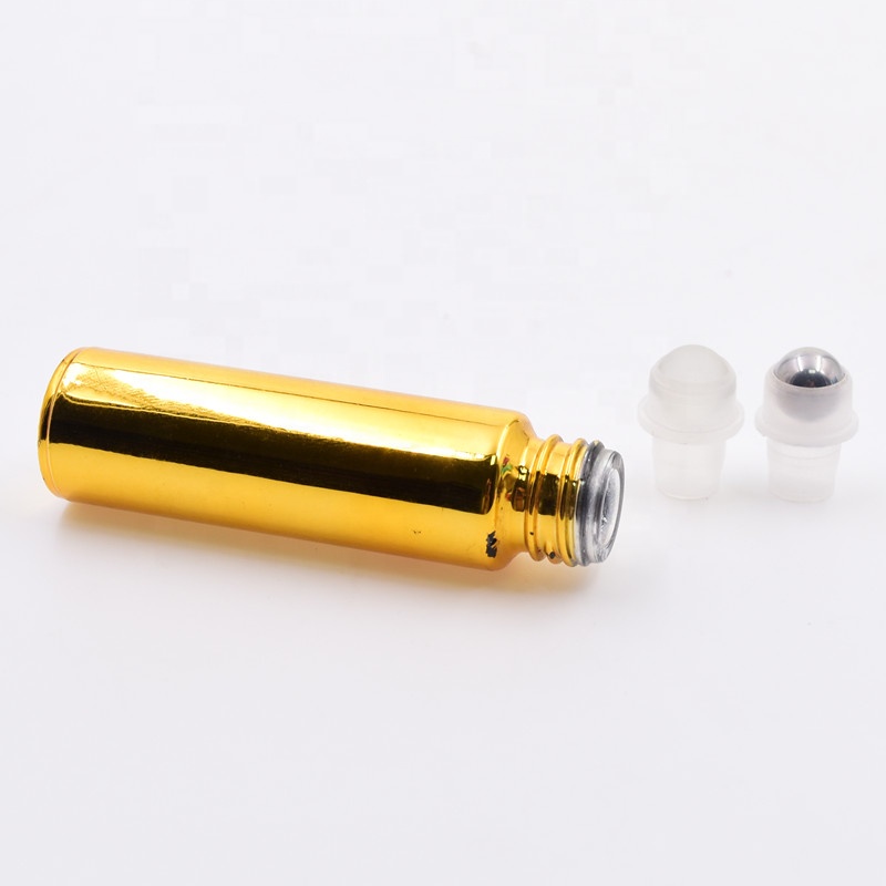 10 ml  round electroplating gold  roll on  essential oil  eye cream glass bottle with roller and  aluminium cap