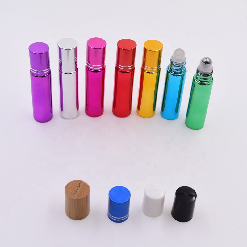 10 ml round electroplating gold roll on essential oil eye cream glass bottle with roller and aluminium cap