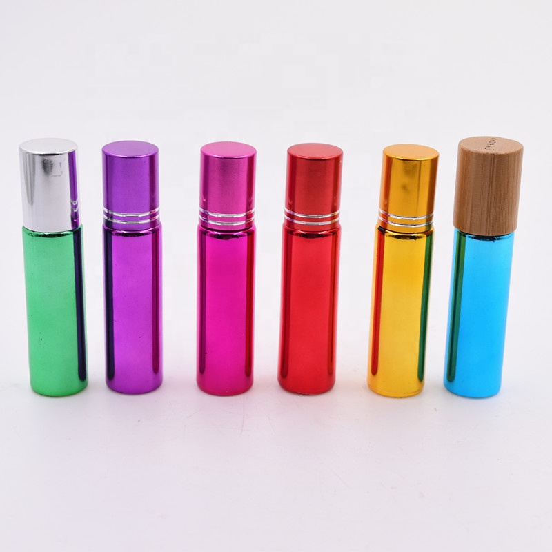 10 ml round electroplating gold roll on essential oil eye cream glass bottle with roller and aluminium cap