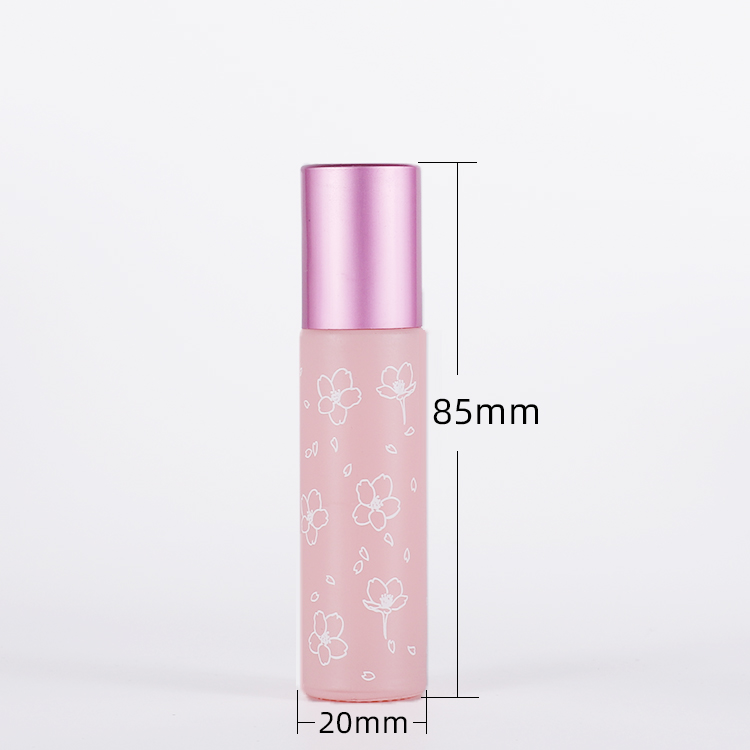 10 ml special design frosted flower printing green orange black essential oil container roll on glass bottle