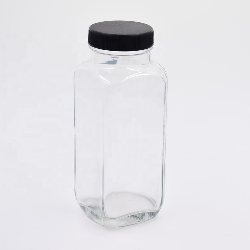 10 oz 300ml French square beverage glass bottle cold pressed juice drink clear bottles for milk Kombucha with plastic screw cap