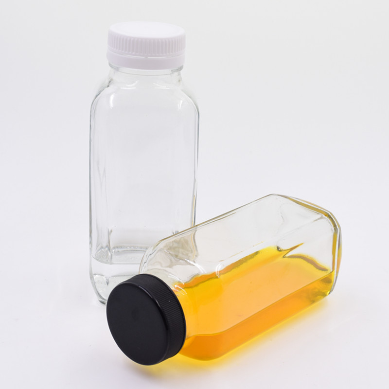 10 oz 300ml French square beverage glass bottle cold pressed juice drink clear bottles for milk Kombucha with plastic screw cap