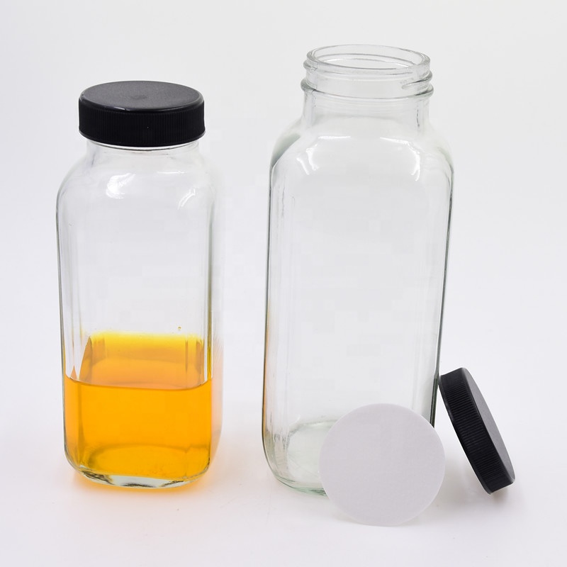 10 oz 300ml French square beverage glass bottle cold pressed juice drink clear bottles for milk Kombucha with plastic screw cap