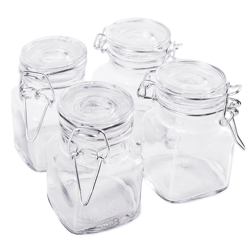 10 oz square empty glass jar with metal clip lid for jam spice