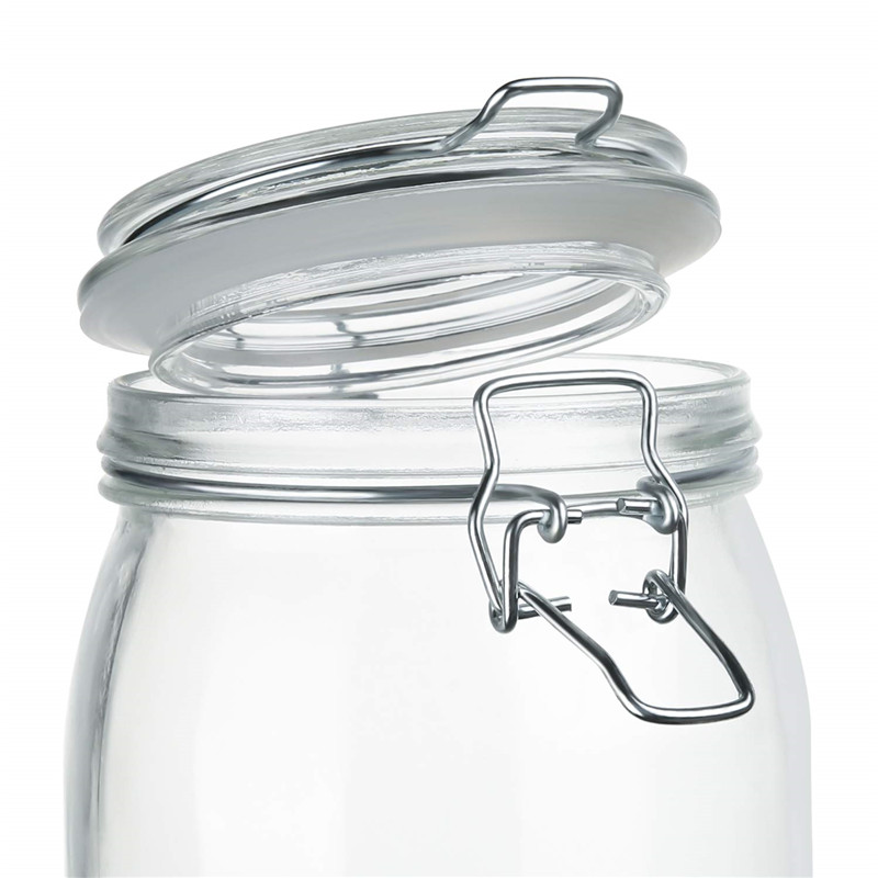 10 oz square empty glass jar with metal clip lid for jam spice