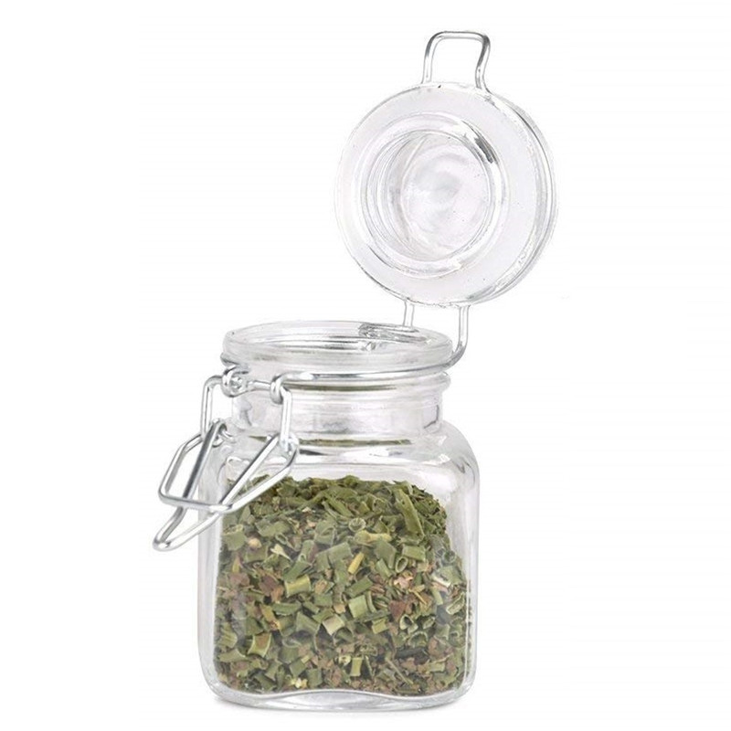10 oz square empty glass jar with metal clip lid for jam spice