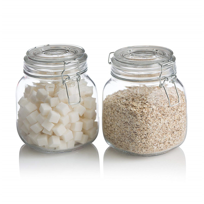 10 oz square empty glass jar with metal clip lid for jam spice