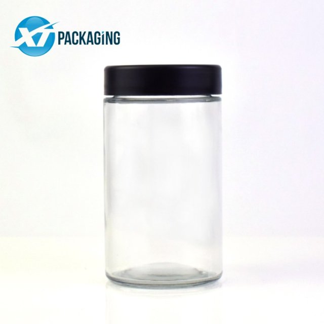 10 oz transparent glass jar child proof cap hemp flower packaging customized logo