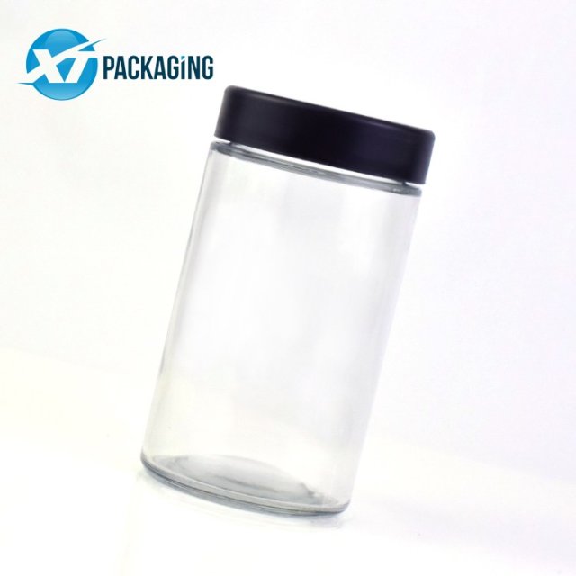 10 oz transparent glass jar child proof cap hemp flower packaging customized logo
