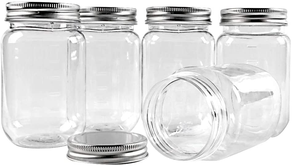 10 pack 16 Ounce Clear Plastic Jars Containers With Screw On Lids Round Storage Containers for Kitchen & Household Storage