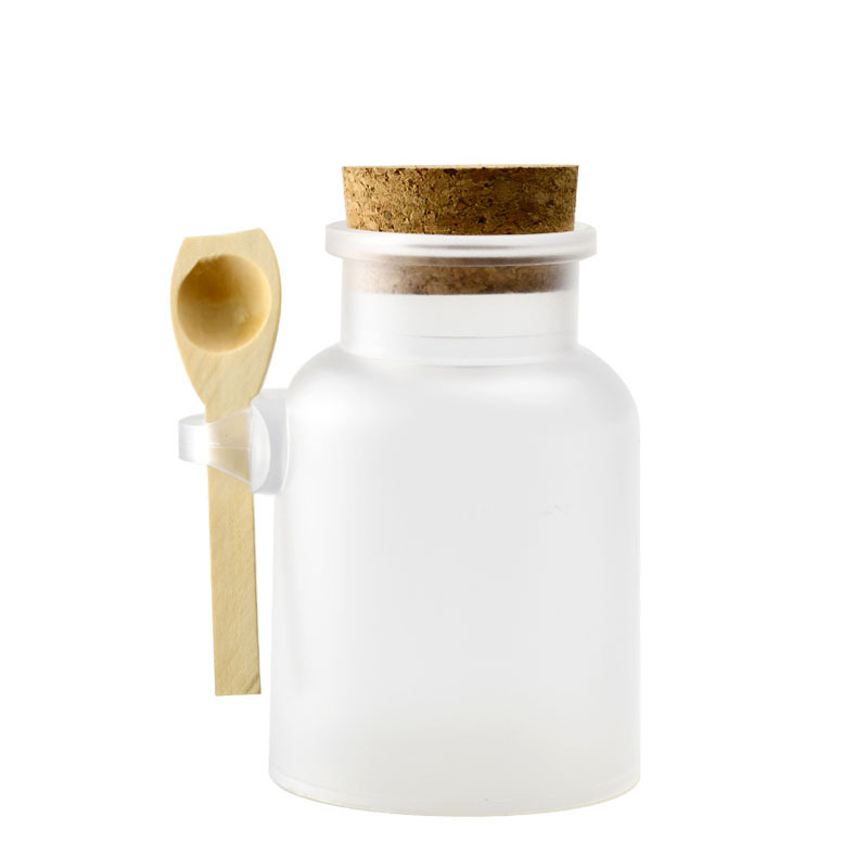 100 200 300 500ml round ABS frosted bath salt powder bottle with wooden spoon