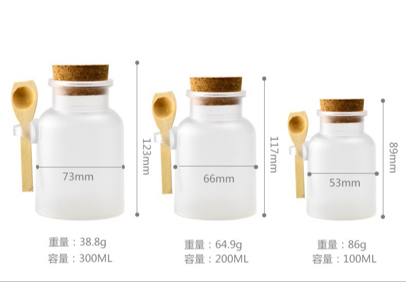 100 200 300 500ml round ABS frosted bath salt powder bottle with wooden spoon