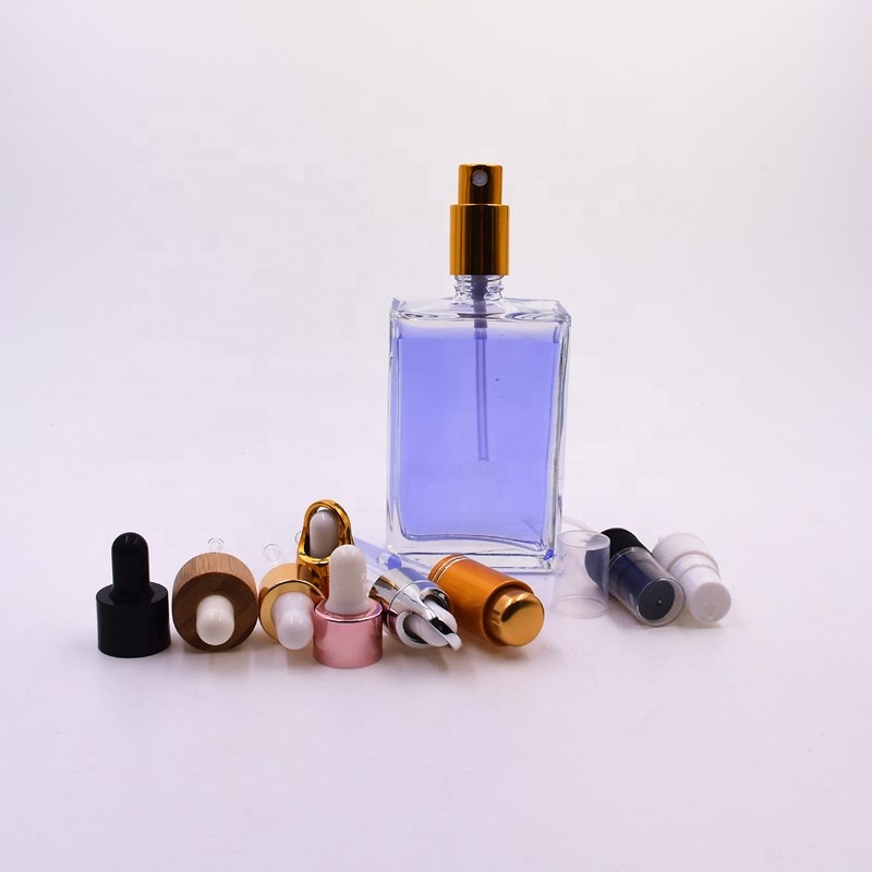 100 ML square clear essential oil perfume cosmetic packing glass bottle with dropper