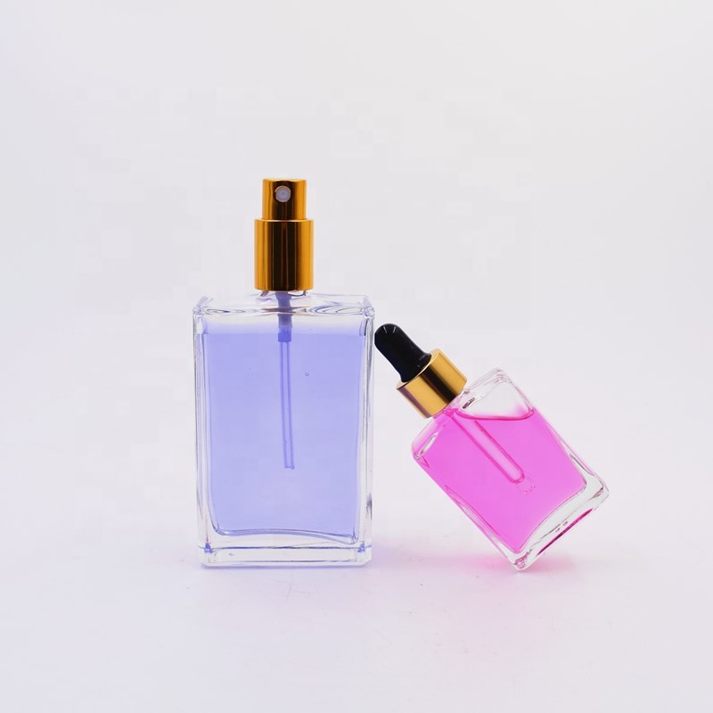 100 ML square clear essential oil perfume cosmetic packing glass bottle with dropper