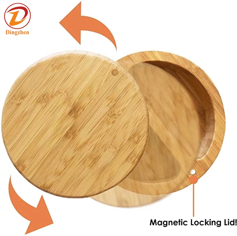 100% Organic Bamboo Custom Logo Round Cylinder Box Wooden Bamboo Salt Storage Container