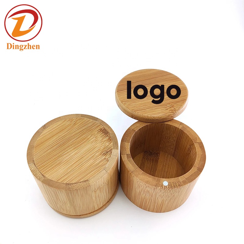 100% Organic Bamboo Custom Logo Round Cylinder Box Wooden Bamboo Salt Storage Container