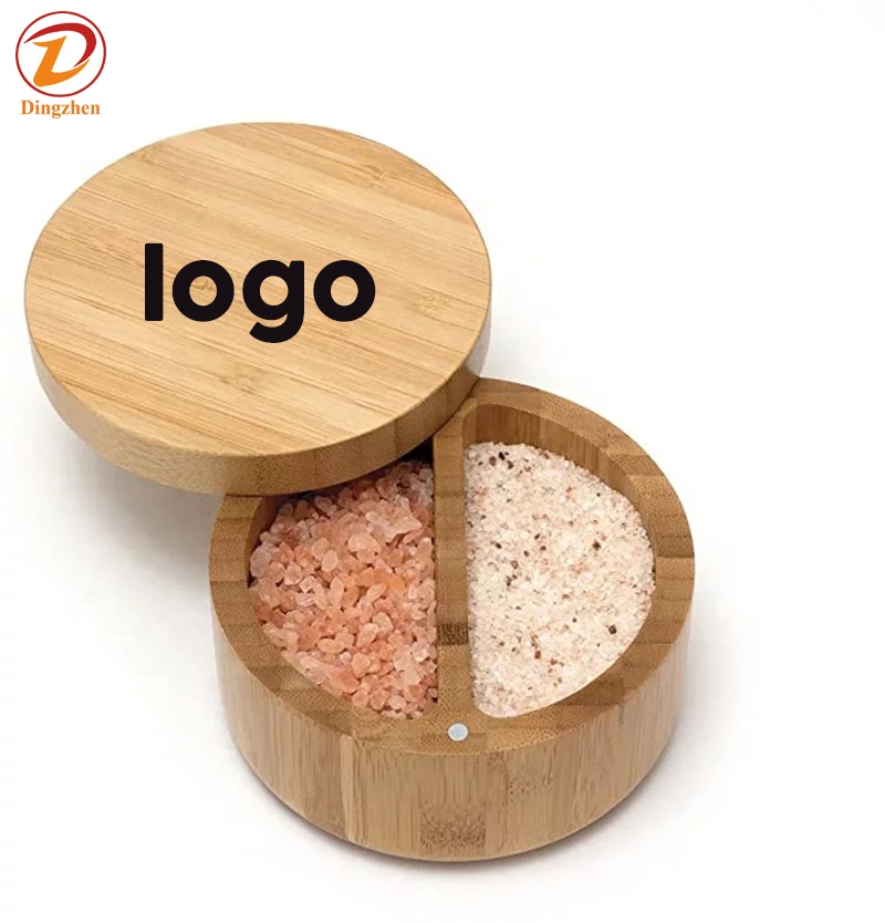 100% Organic Bamboo Custom Logo Round Cylinder Box Wooden Bamboo Salt Storage Container