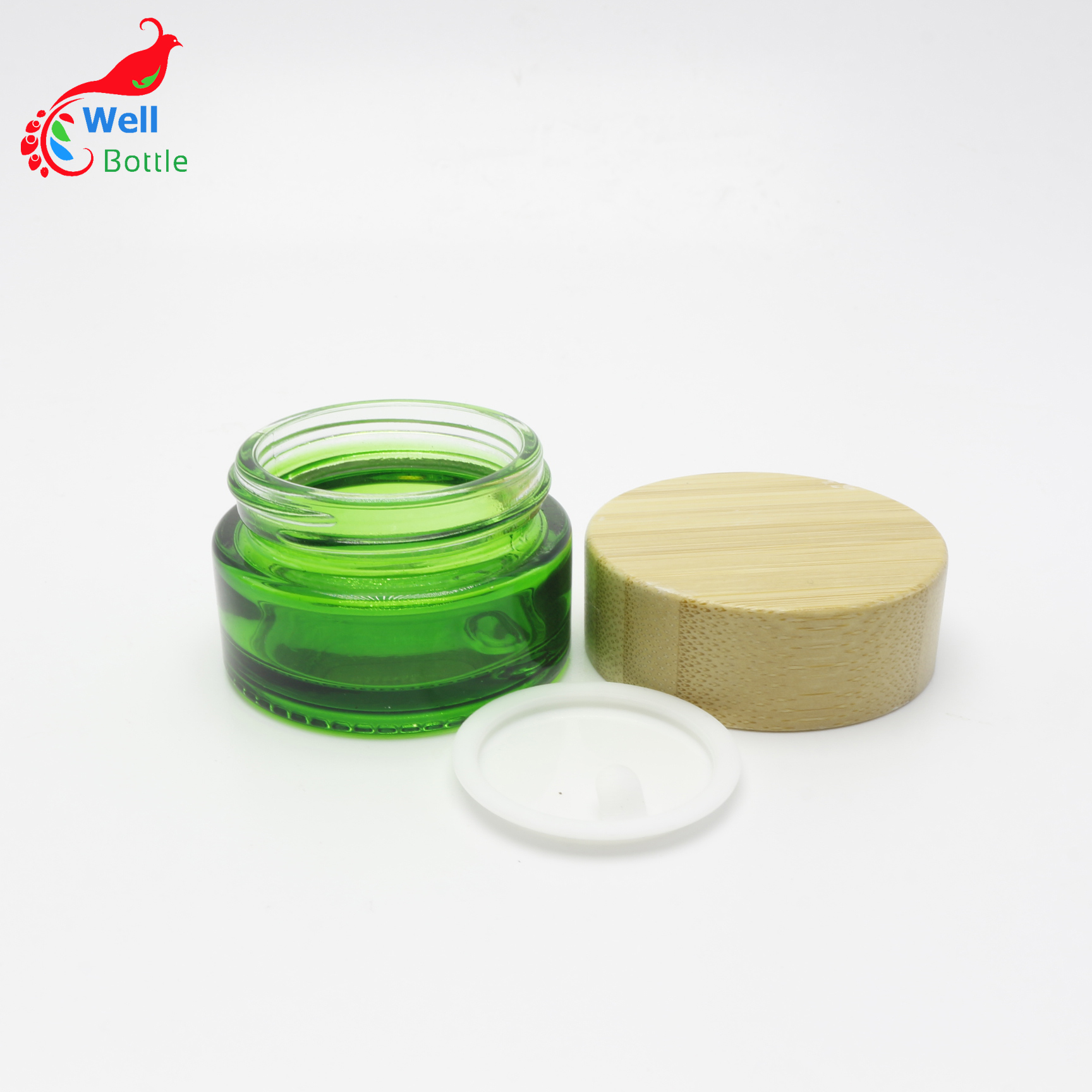 100% Organic Natural glass pomade jar 50ml green cosmetic pot cosmetics bamboo jar  J121E