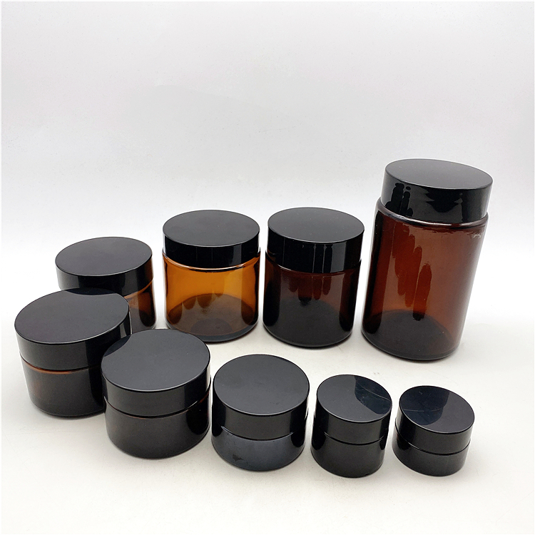 100 ml 200ml dark amber brown shading eye face cream cosmetic bottle glass jar wholesale