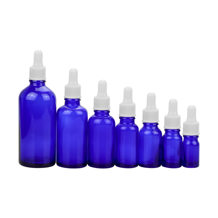 100 ml 50 ml 30 ml 20 ml 15 ml 20 ml 10 ml blue glass bottle with white plastic dropper