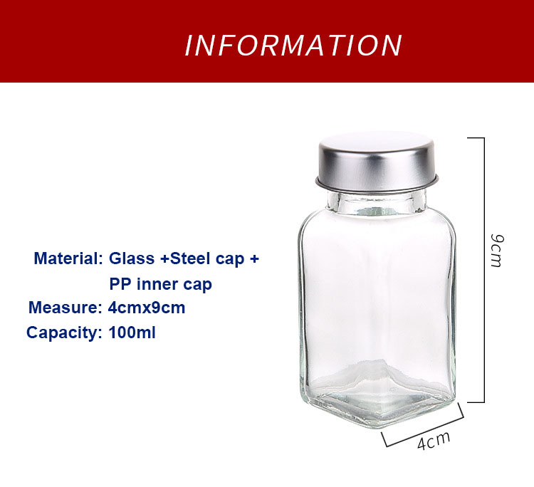 100 ml Glass Spice Jar Spice Storage Shaker Bottle with Screw Lid