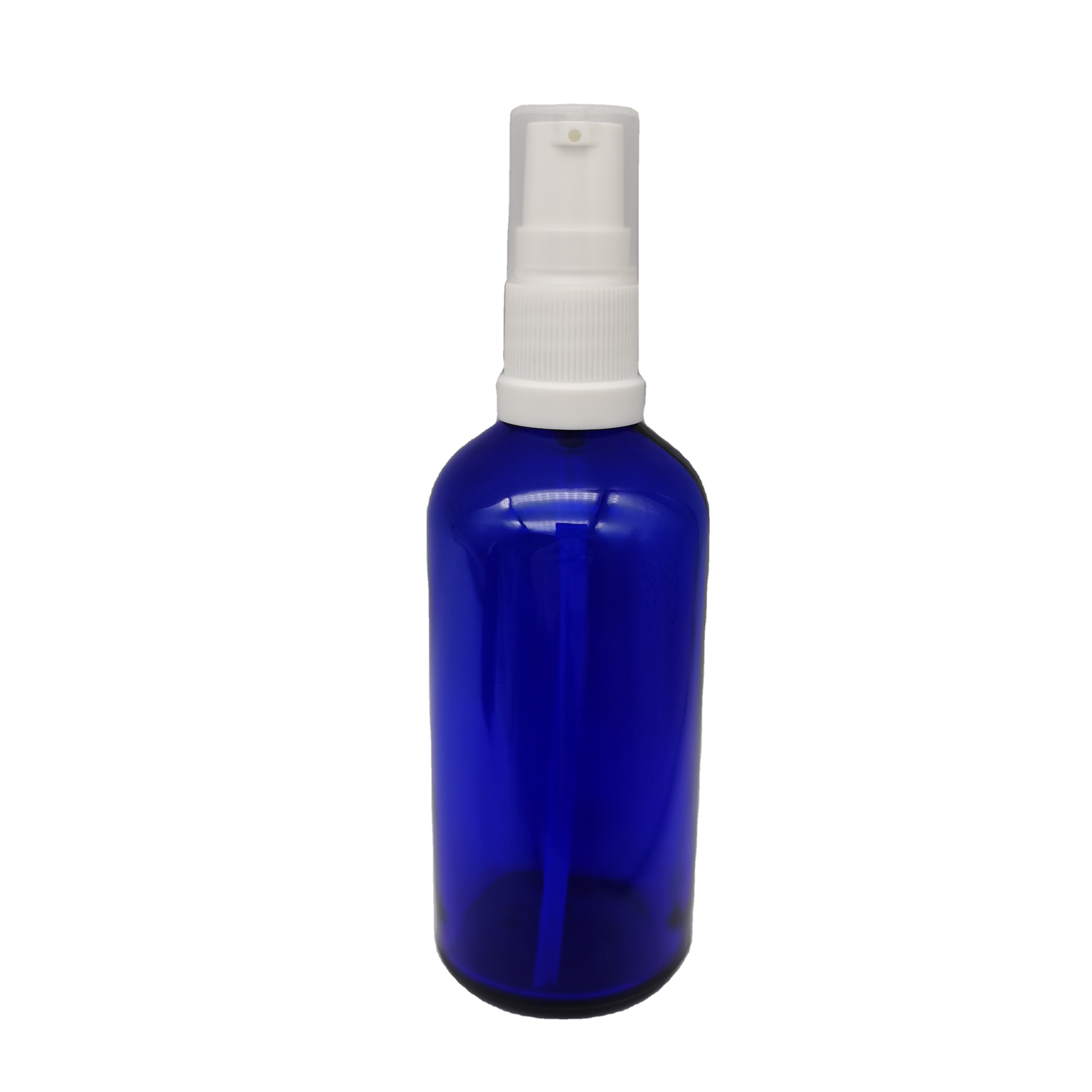 100 ml blue lotion pump glass bottle for face cream cosmetic packaging