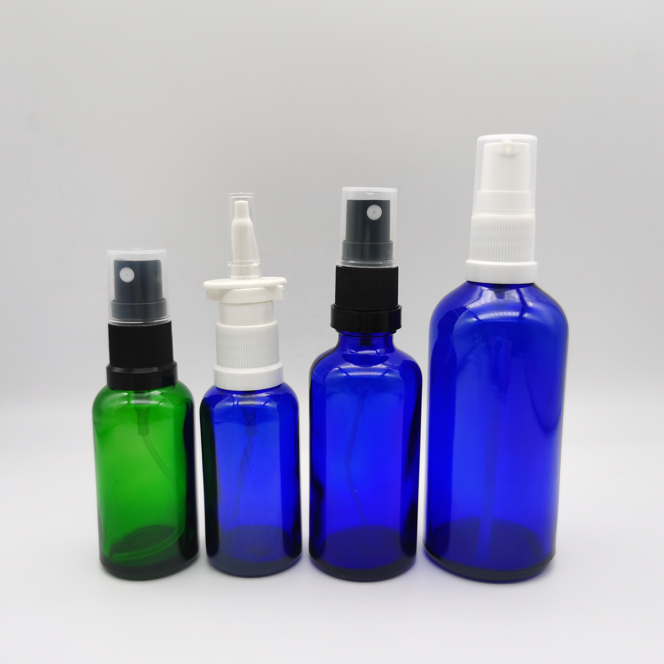 100 ml blue lotion pump glass bottle for face cream cosmetic packaging