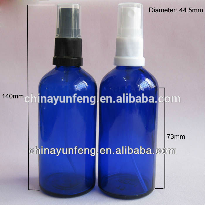 100 ml boston round blue glass spray bottle