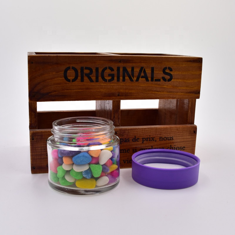 100 ml clear round straight side food storage snacks scented tea glass jar with plastic child proof lid.