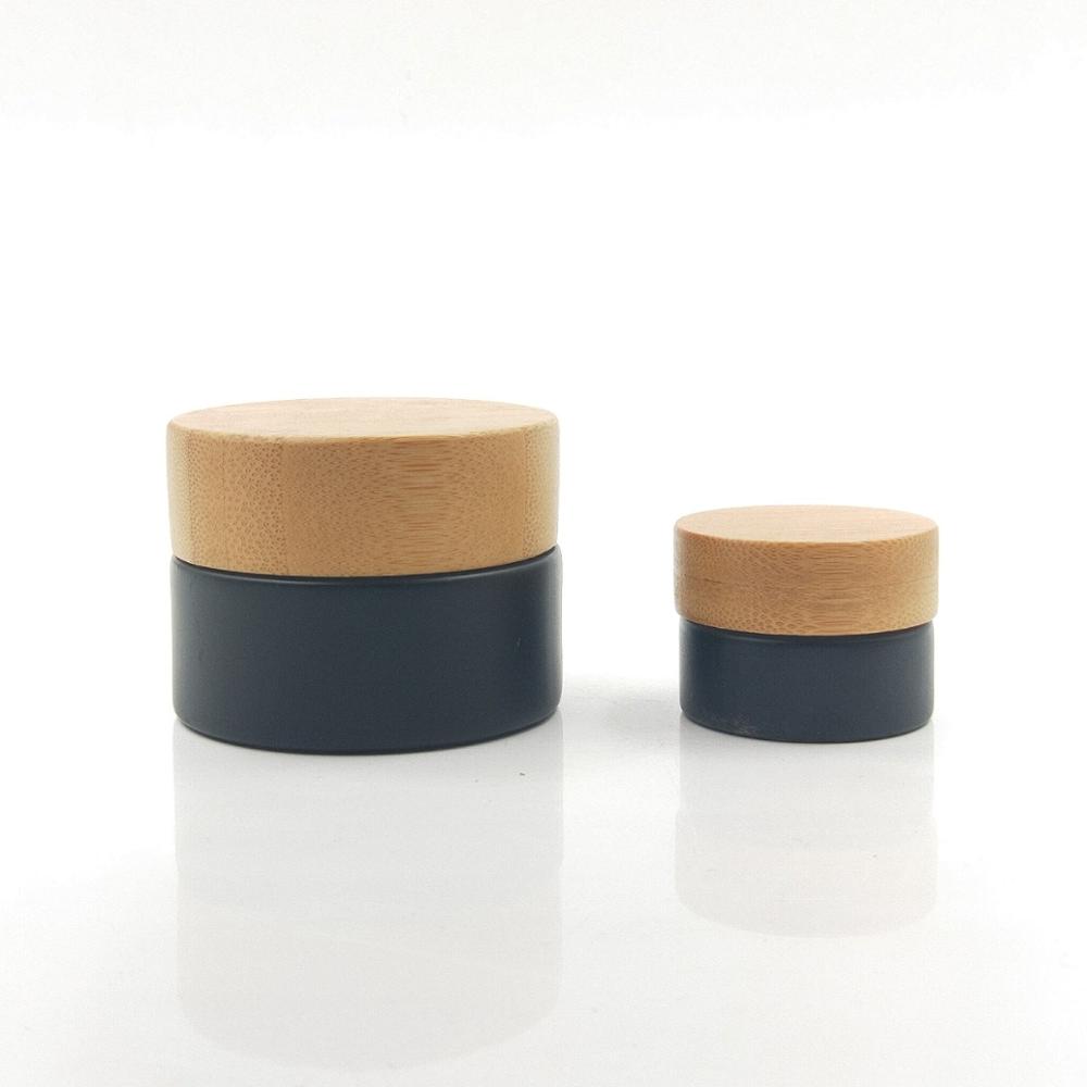 100% recyclable frosted dark glass bamboo jar with bamboo gilass lid