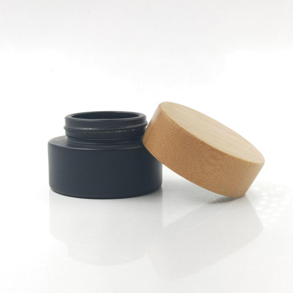 100% recyclable frosted dark glass bamboo jar with bamboo gilass lid