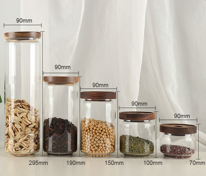 1000 ml Glass Jars High Borosilicate Clear Glass Jars With Acacia Mangium Cover Airtight Kitchen Food Containers Grains Candy