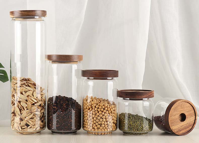 1000 ml Glass Jars High Borosilicate Clear Glass Jars With Acacia Mangium Cover Airtight Kitchen Food Containers Grains Candy