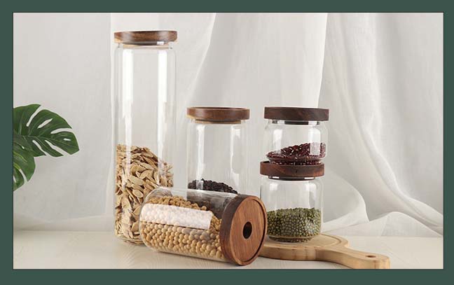 1000 ml Glass Jars High Borosilicate Clear Glass Jars With Acacia Mangium Cover Airtight Kitchen Food Containers Grains Candy